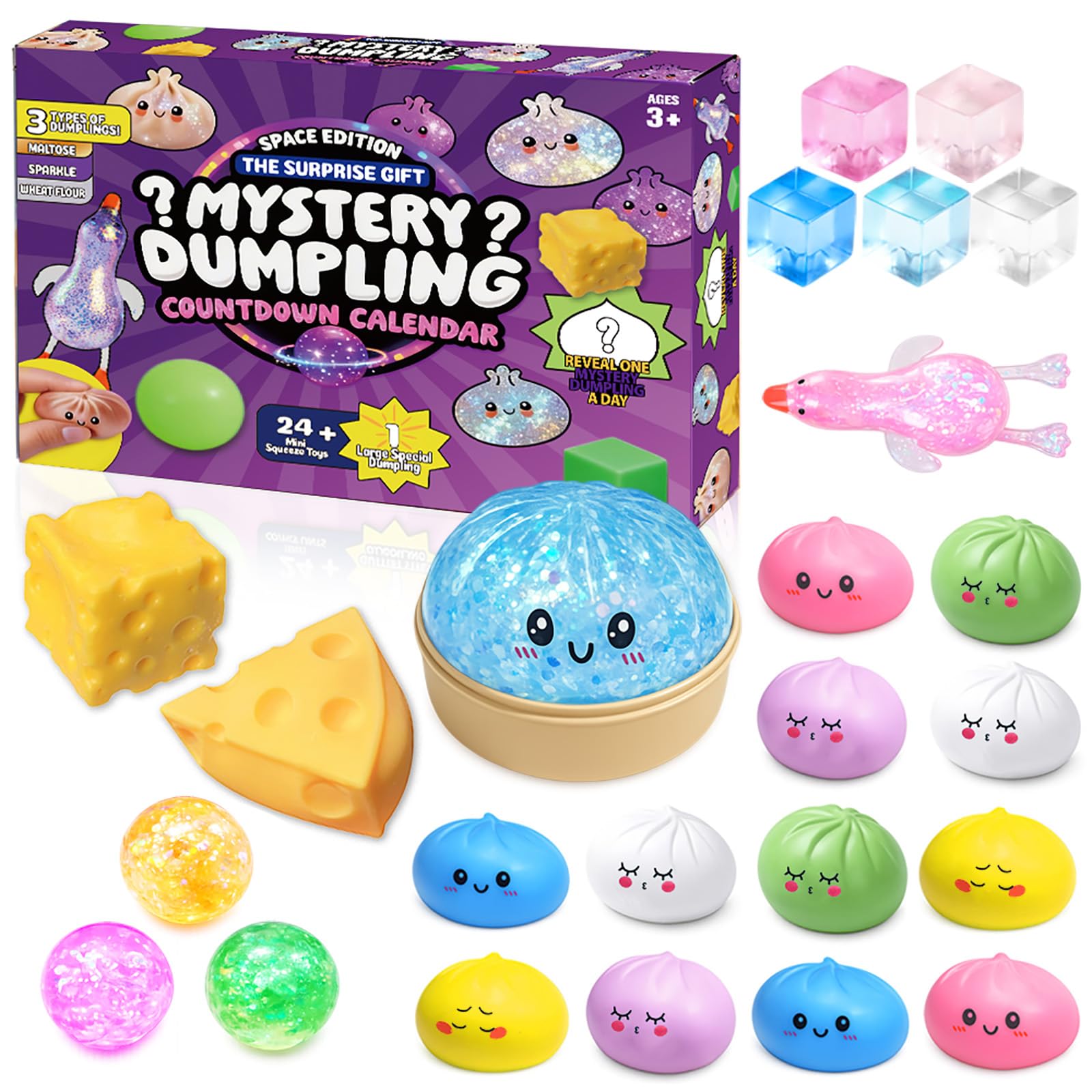 24PCS Dumpling Squishy Toy, 2026 Dumpling Squishy Mystery Box, Surprise Squishy Fidget Toy with Mini Dumplings Butter Cheese Stress Balls Squishies Sensory Squeeze Toys for Anxiety Relief