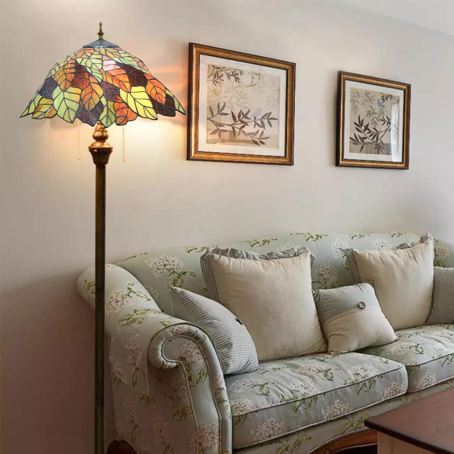 20 Inch Tiffany Lamp Shade Replacement Only Stained Glass Lampshades Vintage Handmade Creative Green Yellow Leaf Light Cover Accessories for Table Lamp Floor Lamp Pendant Light Accent Lamp