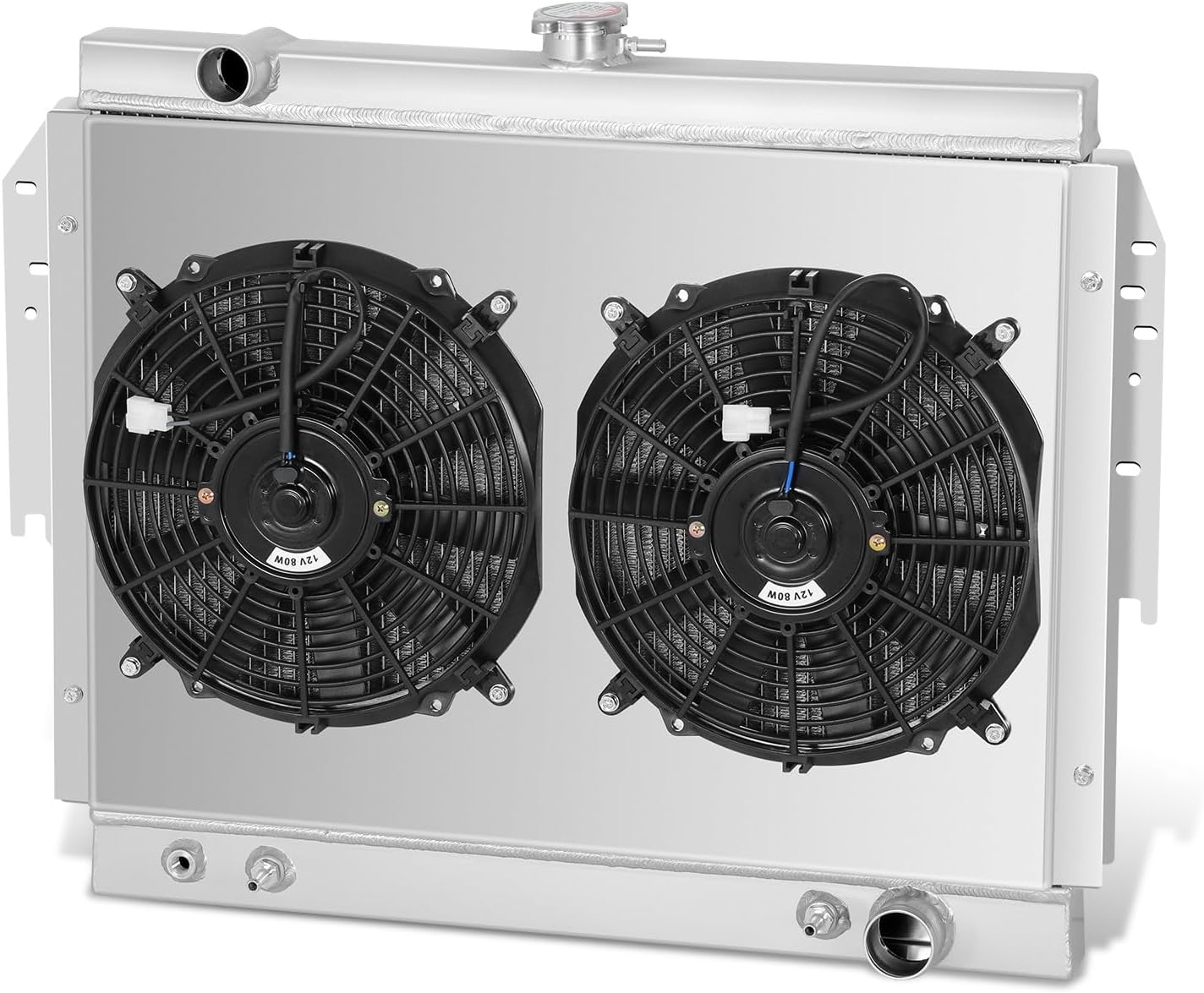 Auto Dynasty Aluminum Radiator Fan Shroud Assembly Compatible with 1979-1993 Dodge Ramcharger Cb300 Rd200 D100-450 W100-350 3.9L 5.2L 5.9L, 3-Row Radiator with TOC for OEM 2531025401 30582111 4089567