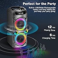 Vista 4 de Máquina de karaoke con 2 micrófonos inalámbricos, sistema de PA portátil, gran altavoz Bluetooth con luces LED, control remoto, compatible