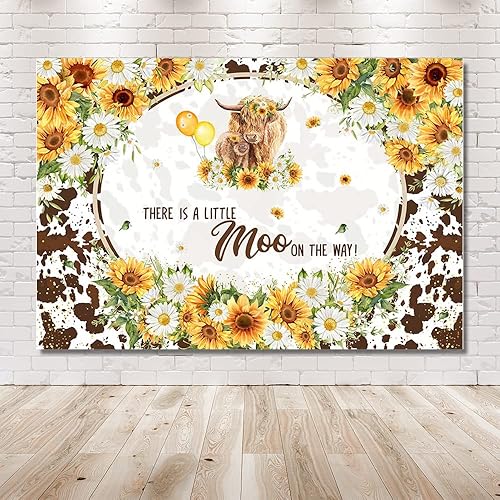 Miniatura 6 de MEHOFOND Telón de fondo de vacas de las tierras altas de 7 x 5 pies para baby shower, ganado marrón, Little Moo on The Way, decoraciones de fiesta,