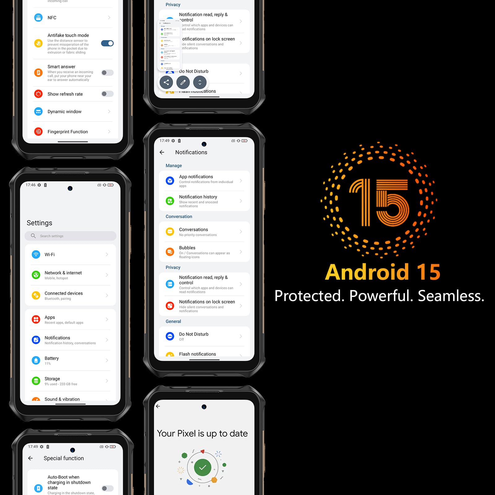 Ulefone Armor X16 Rugged Smartphone Android 15, 12GB+128GB/SD-2TB, 48MP+16MP+20MP Visione Notturna con 133LUM Torcia Abbagliante 6.56" 10360mAh Helio G91, 3-Slots/Face ID/Fingerprint/GPS/OTG/NFC Nero