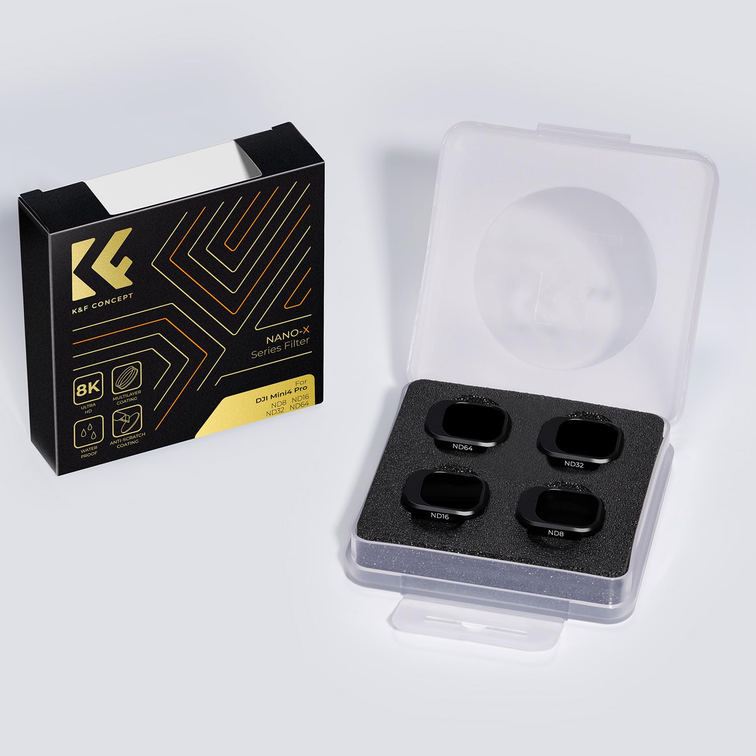 K&F CONCEPT Mini 4 Pro ND Filterset, 4 Stück ND8, ND16, ND32, ND64 Filter Kompatibel mit DJI Mini 4 Pro, mit mehrfach beschichtete HD optisches Glas, Ultraleichter Plastik Rahmen
