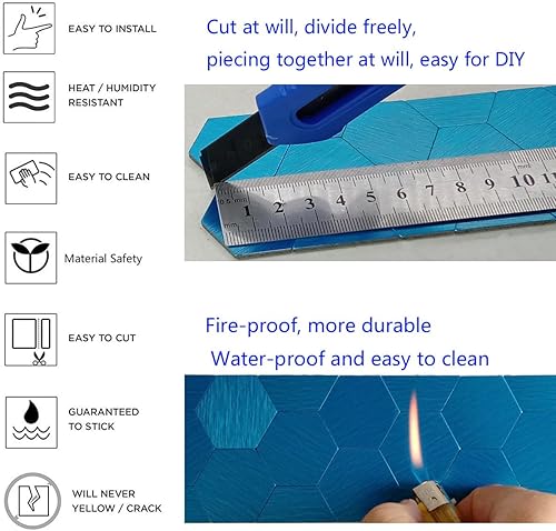 Miniatura 10 de XUANINY Azulejos hexagonales de metal de 40 hojas, azulejos de mosaico de línea de cintura decorativos autoadhesivos, paneles de pared para