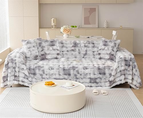 Miniatura 7 de Funda de sofá suave y gruesa de piel sintética lavable de una pieza, funda de cojín de felpa gruesa de conejo para invierno, funda protectora para