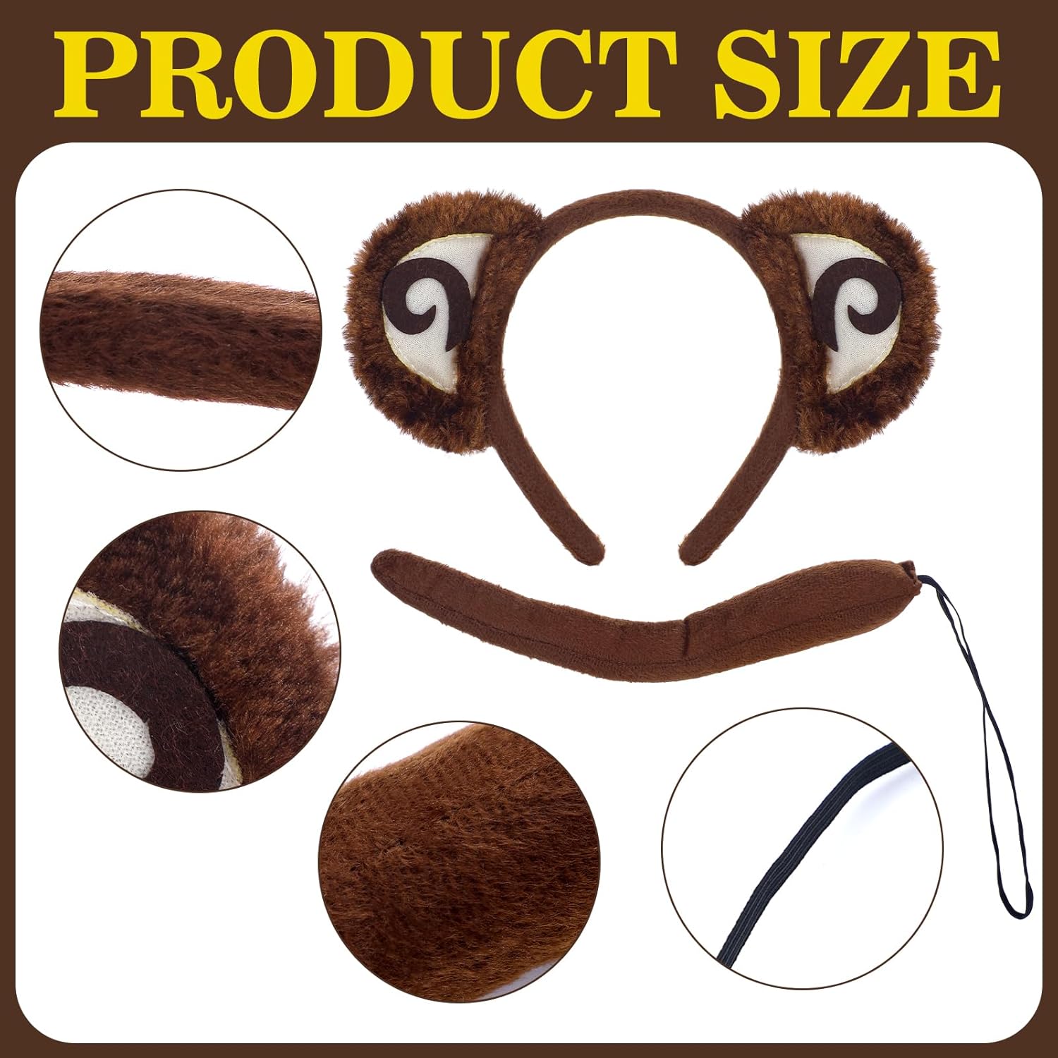 4 Pcs Halloween Couple Costume Set - Adult Monkey Costume with Yellow Hat, Black Polka Dots Tie