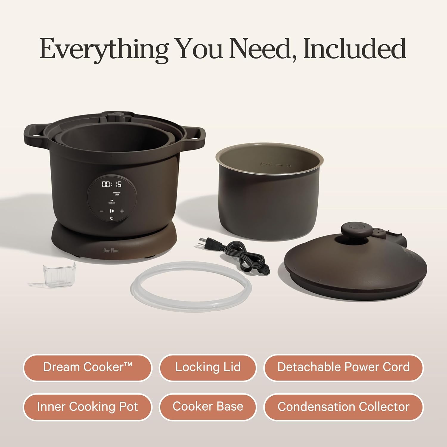 Our Place Dream Cooker | 6 Qt Ceramic Nonstick Multicooker & Pressure Cooker with Touchscreen Controls & Auto Steam Release | 4 Modes: Pressure Cook, Sauté/Sear, Slow Cook & Warm | Char - Image 7