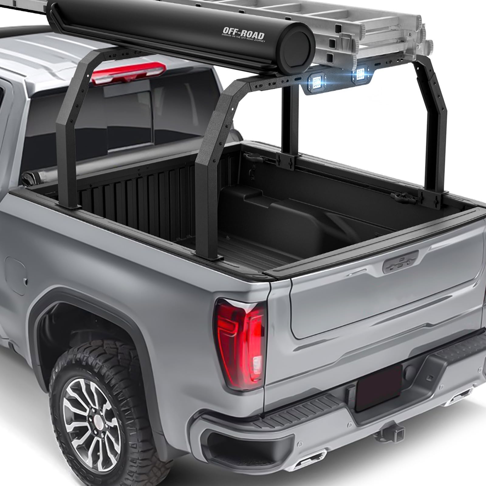 YZONA Adjustable 27-30" High Truck Ladder Bed Racks Compatible with Tacoma/Tundra/Ram 1500/ Silverado & Sierra 1500/ F150/Gladiator JT/Titan/Frontier/Colorado/Canyon/Ranger with 2 LED Lights