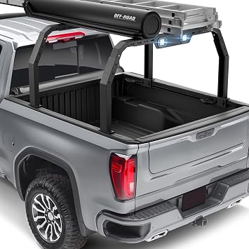 YZONA Adjustable 27-30 High Truck Ladder Bed Racks Compatible with Tacoma/Tundra/Ram 1500/ Silverado & Sierra 1500/ F150/Gladiator JT/Titan/Frontier/Colorado/Canyon/Ranger with 2 LED Lights