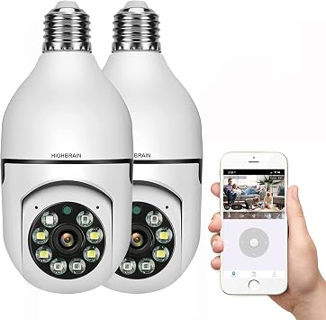 5G WiFi Light Bulb Camera, 2.4GHz & 5G 1080P E27 Light Bulb Home Security Camera, Indoor 360 PTZ Surveillace Cameras, Full Color Day and Night, Smart Motion Detection Support 5G, 2 Pack White