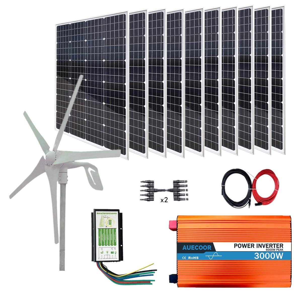 Buy AUECOOR 1120W WindSolar Hybrid System OffGrid Kit 720W(6x120W