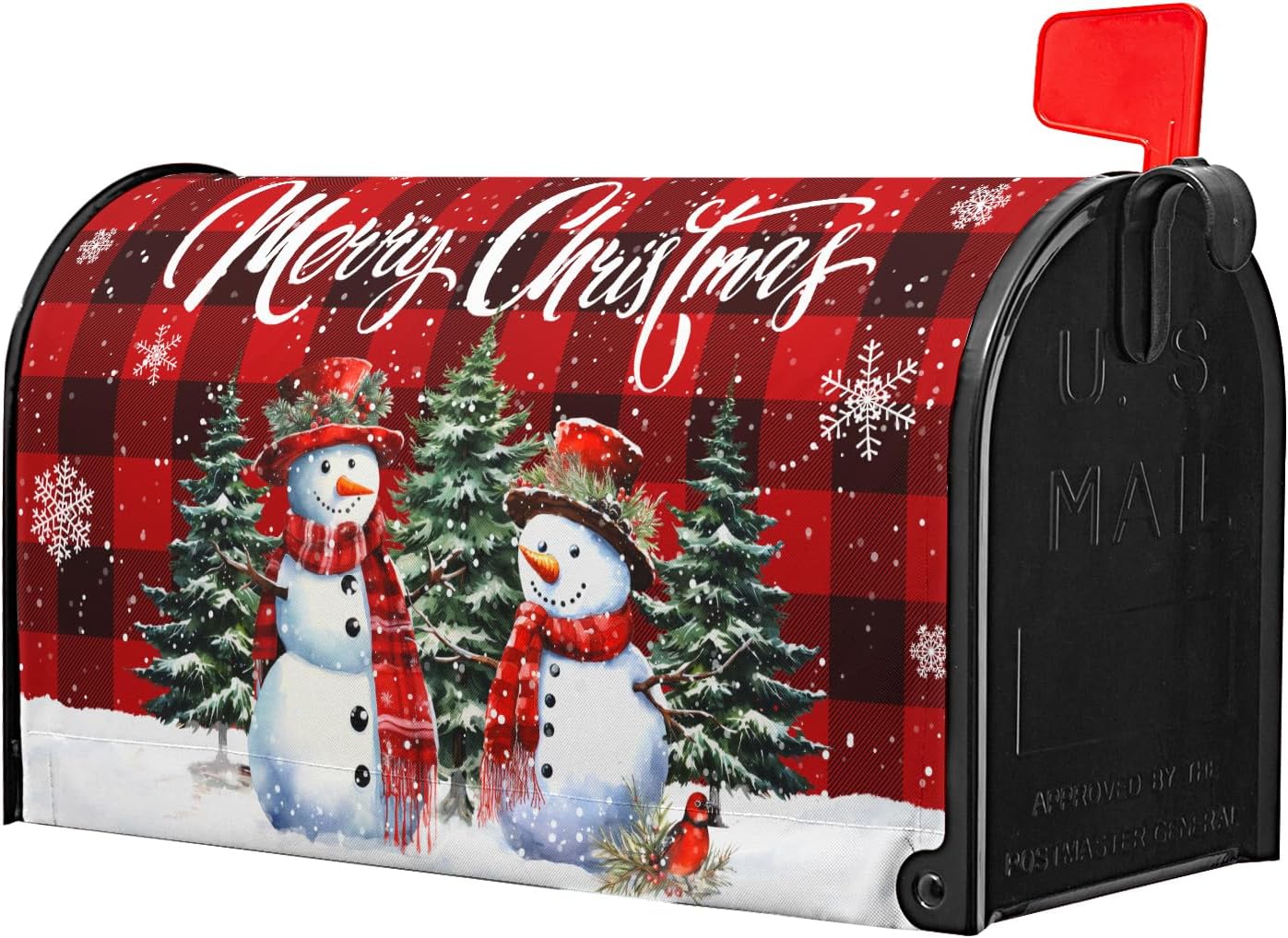 Kawani Merry Christmas Mailbox Covers Magnetic Winter Xmas Red Buffalo Plaid Snowman Mailbox Cover Standard Size 18 X 21 Holiday Mailbox Wrap Post Letter Box Cover Decorative for Home Outdoor Garden