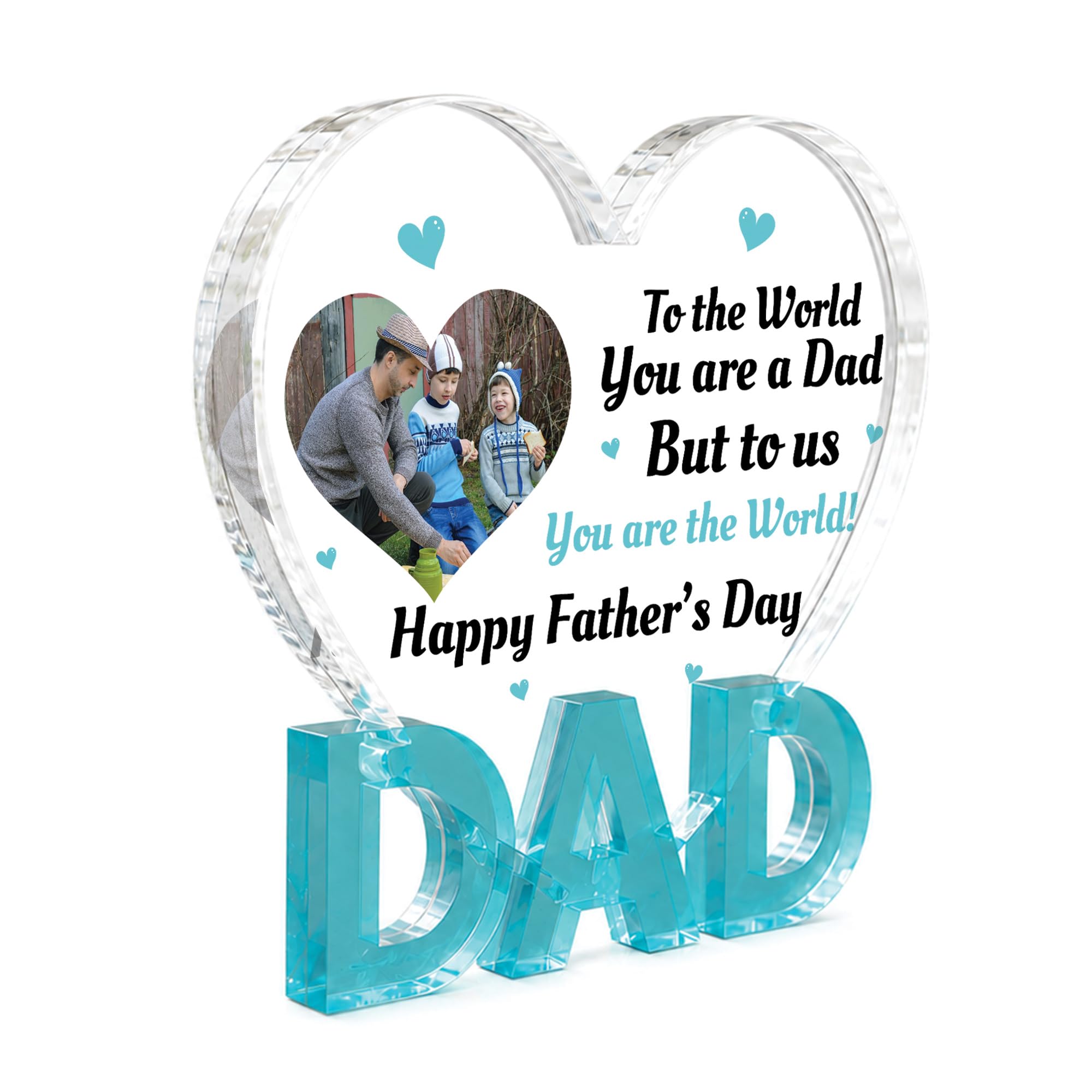Red Ocean Father’s Day Acrylic Plaque Gift for Dad with Photo – Heart Shaped Keepsake Ornament from Kids, Custom Dad Birthday Gift, Fathers Day Decoration, Sentimental Present (Best Dad)