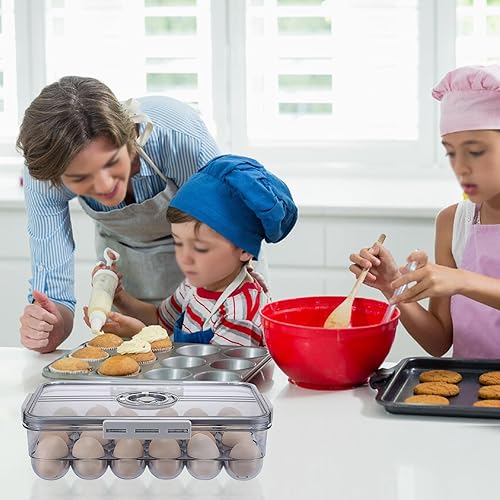 Miniatura 7 de BSTKEY Soporte para huevos para refrigerador, contenedor de huevos con escala de tiempo, soporte para huevos con tapa para almacenamiento de cocina,