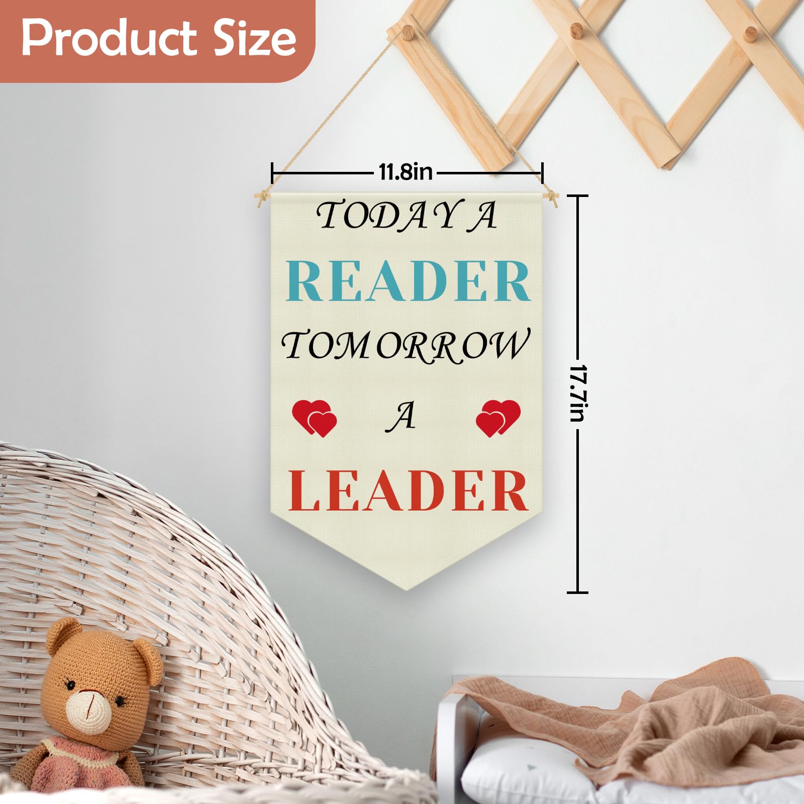 Reading Corner Decor Kids Room Wall Decor Hanging Pennant Flag Banner Inspirational Wall Art Book Lover Decorations for Reading Room Bedroom Playroom Classroom Library Linen Cotton Flag