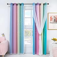 Vista 9 de Stiio Cortinas con Recortes de Estrella para Dormitorio de Niñas, 2 Paneles, Cortinas Opacas 2 en 1 que Bloquean la Luz con Cortinas de Ventana