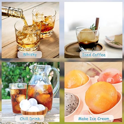 Miniatura 7 de Molde de bola de hielo para whisky, paquete de 2 moldes de silicona para hacer bolas de hielo con cubierta individual, fácil de llenar y liberar,