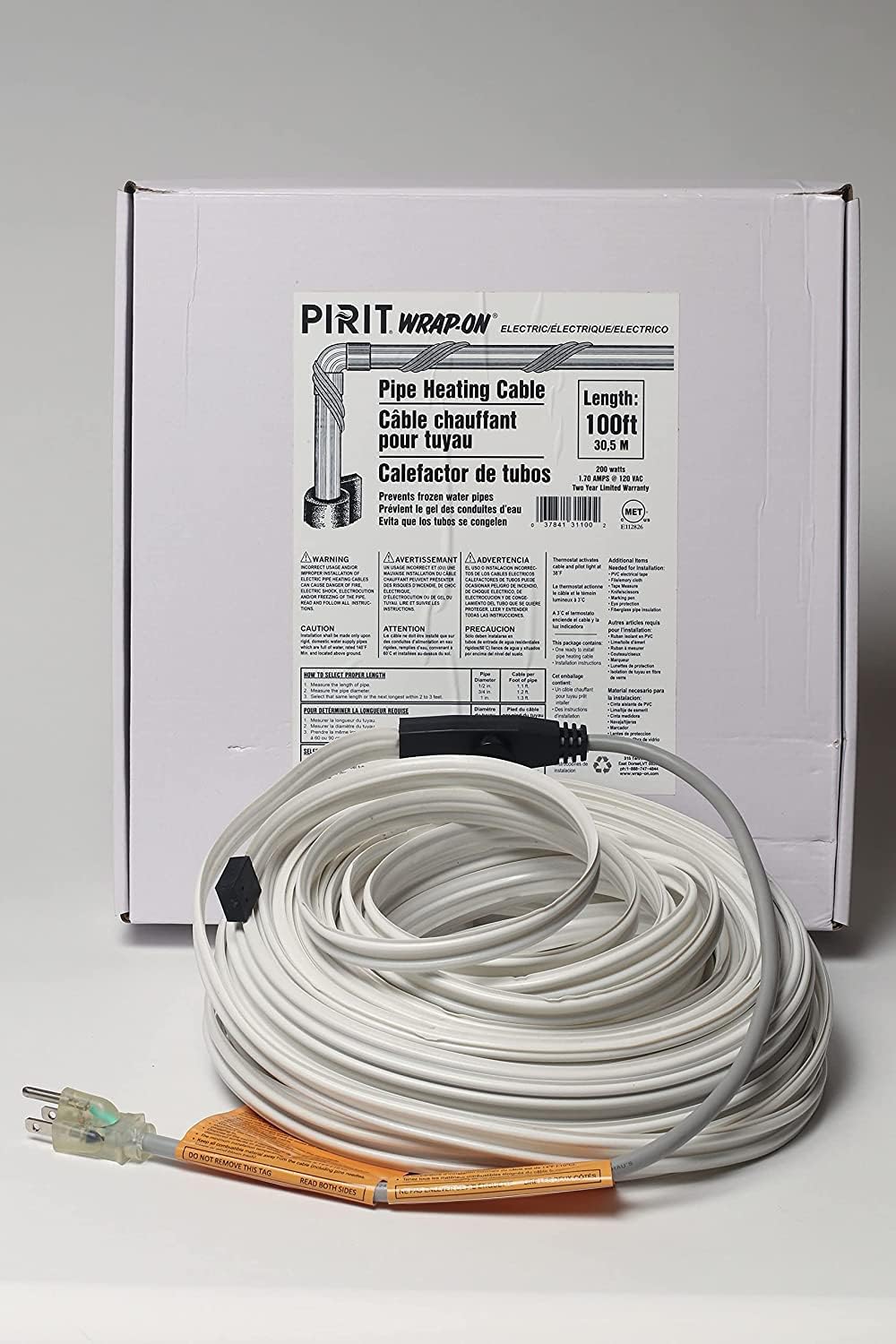 WrapOn 100' Pipe Heating Cables with Thermostat