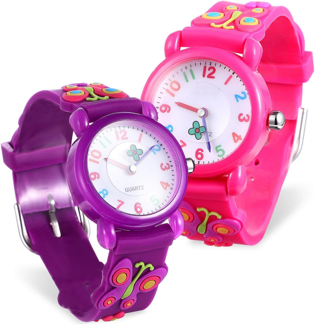 COLLBATH 2 Pcs Watches for Boys and Silicone Cartoon Insect Motif Accurate Timekeeping Read Arabic Numerals Purple