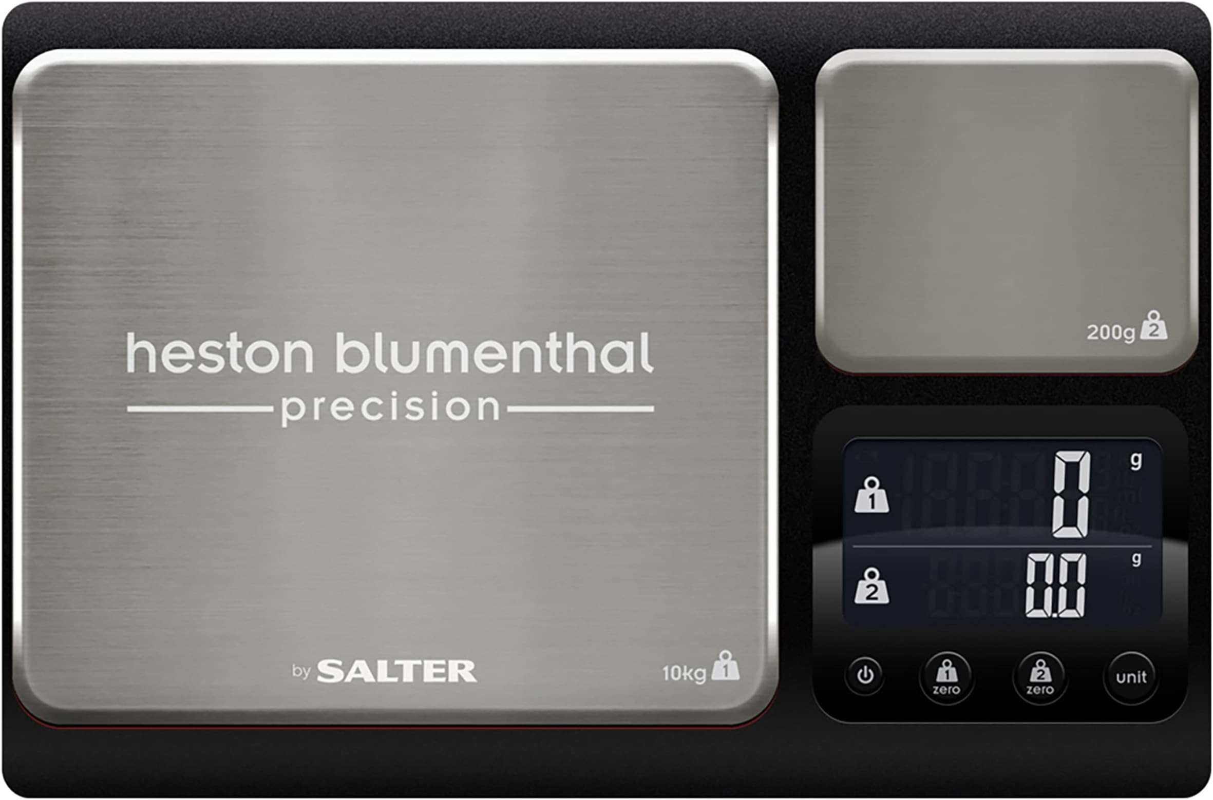 Heston Precision Digital Dual Platform Kitchen Scale, 10 Kg And 200 G | Stainless Steel Platform, Add And Weigh Tare Function, Aquatronic Liquid Mode, Backlit Display, Slim Design For Storage