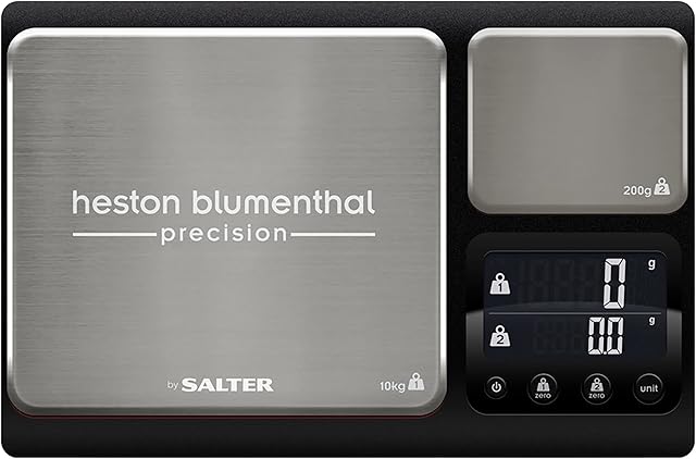 Heston Blumenthal Precision by Salter 1049A HBBKDR Premium Dual Platform Precision Kitchen Scale,10 Kg High Capacity, 200 g Precision Platform,Easy Read, Metric/Imperial, Add & Weigh, Stainless Steel