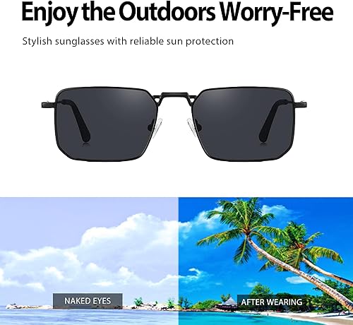 Miniatura 5 de Naomi - Gafas de sol rectangulares clásicas, retro, marco de metal, tamaño pequeño, protección UV UV400, para hombres y mujeres