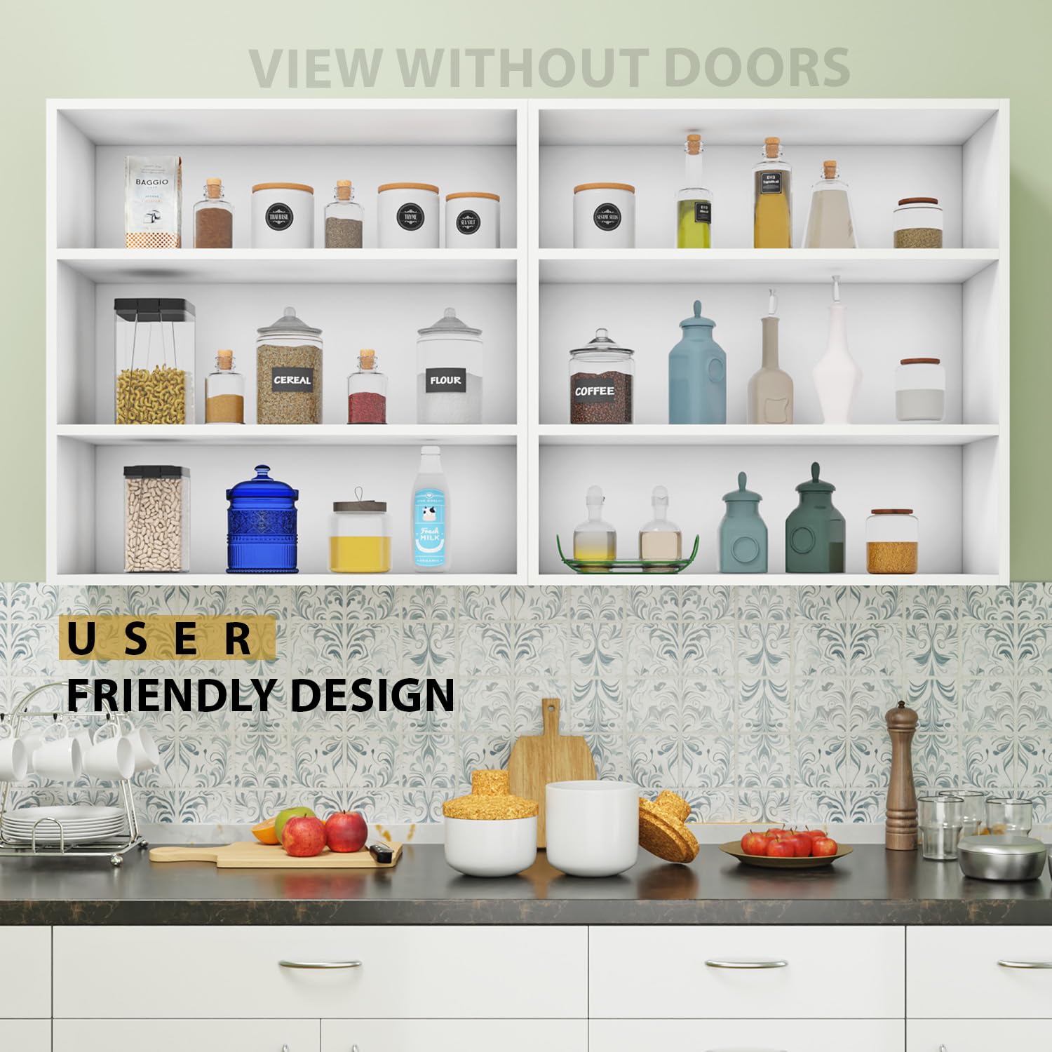 VIKI Furniture Modular White 4 Glass Doors Detail View