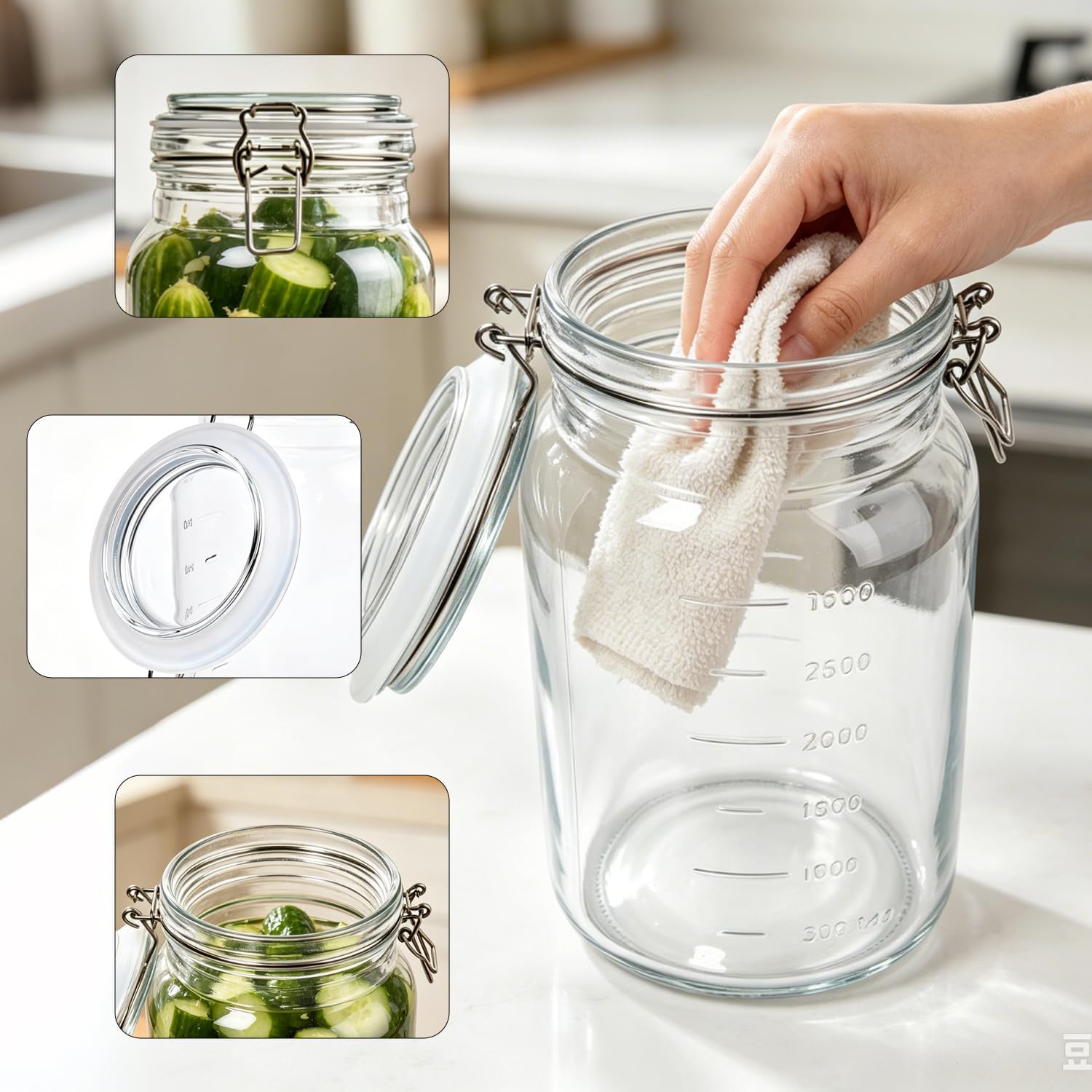 1 Gallon Glass Jar with Lids,2 Pack Super Wide Mouth Mason Jars 128 oz,Large Glass Jar for Food Storage,Fermenting,Canning,Preserving