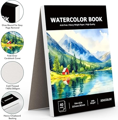 Miniatura 96 de Soucolor - Cuaderno de bocetos de 9 x 12 pulgadas, paquete de 1 de 100 hojas, encuadernado en espiral, libre de ácido (68 libras/100 g/m²), bloc