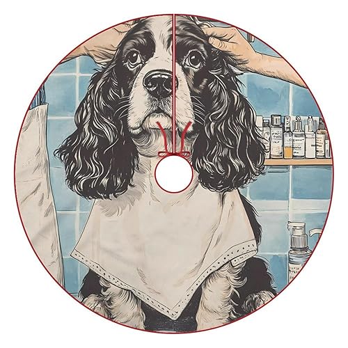 Cocker Spaniel Getting A Haircut Classic Christmas Tree Skirt Cover