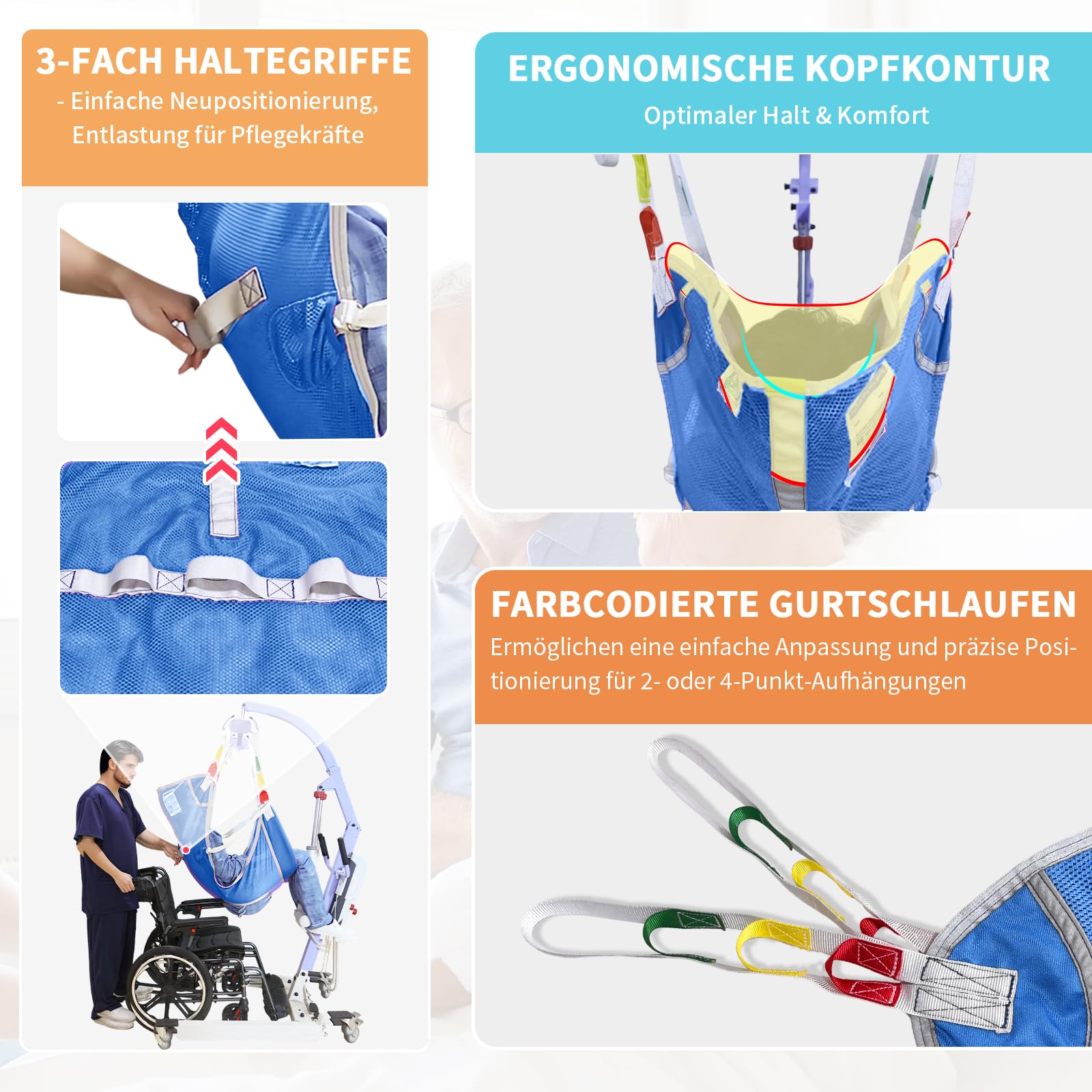 EZ Assistive Hebegurt Schlinge für Toilette,Patientenhebegurte für den Transfer ältere, bariatrische, behinderte Menschen,Tragfähigkeit 500 lbs (Blau, Große Größe)