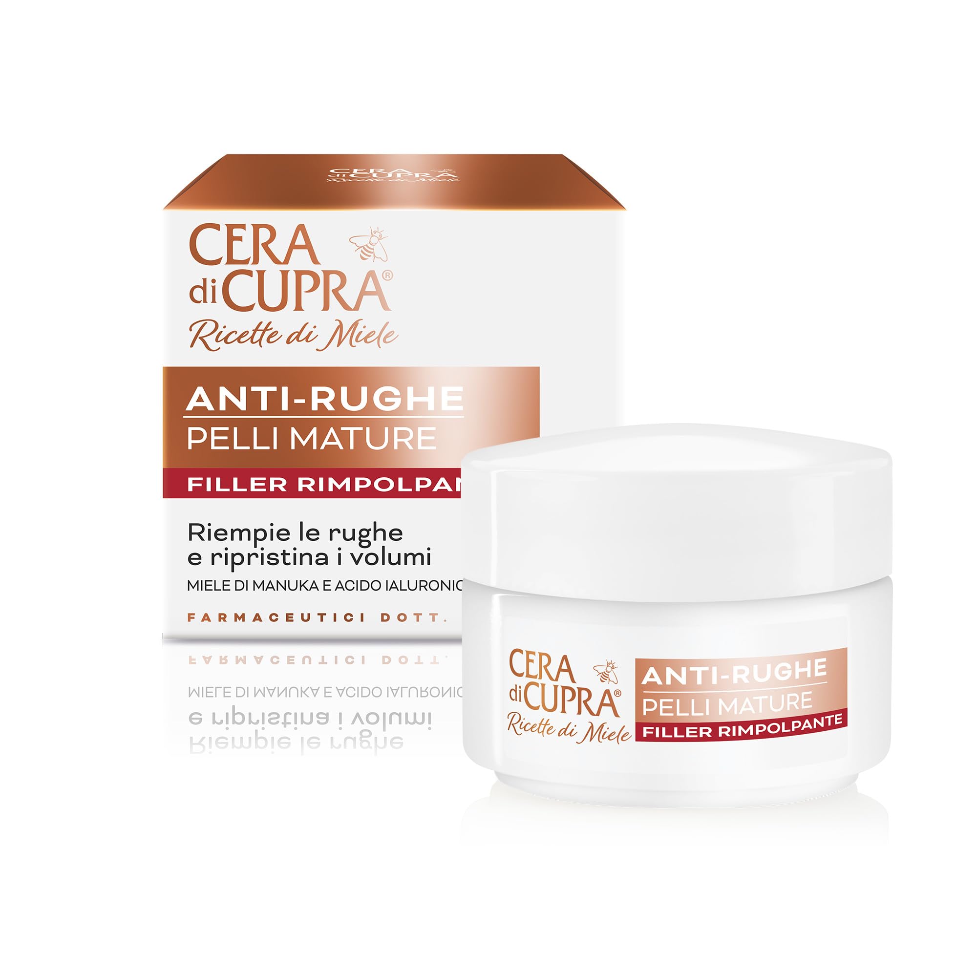 Cera di Cupra, Anti-​Rughe Rimpolpante Filler Ricette di Miele, Trattamento Intensivo con Gelatina Reale e Acido Ialuronico, Pelli Mature, 50 ml, Clinicamente Testato