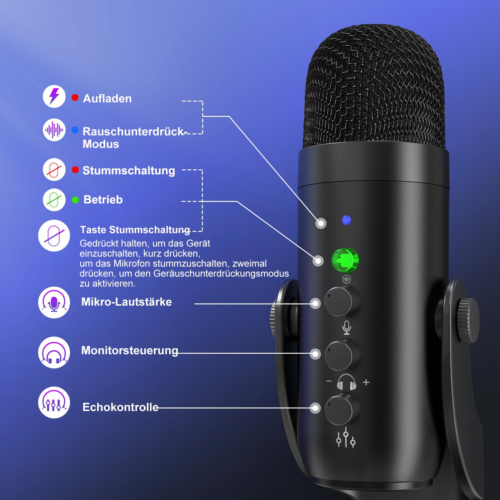 zealsound 2-in-1 Wireless USB Mikrofon für Podcast Interviews, Dual-Live Stream, Aufnahmen, Gaming-Co-Kommentare, YuTuber, Dual 2.4GHz Drahtloses Mikrofone Plug & Play für PC, Handy, iPhone
