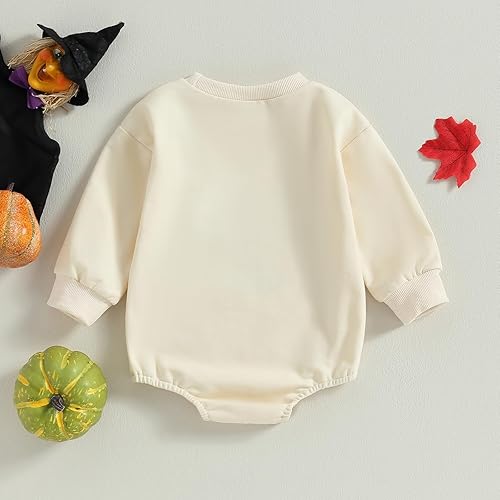 Miniatura 6 de Adobabirl Disfraz de Halloween para bebé, sudadera de fantasma de calabaza, mameluco de gran tamaño, lindo para otoño e invierno