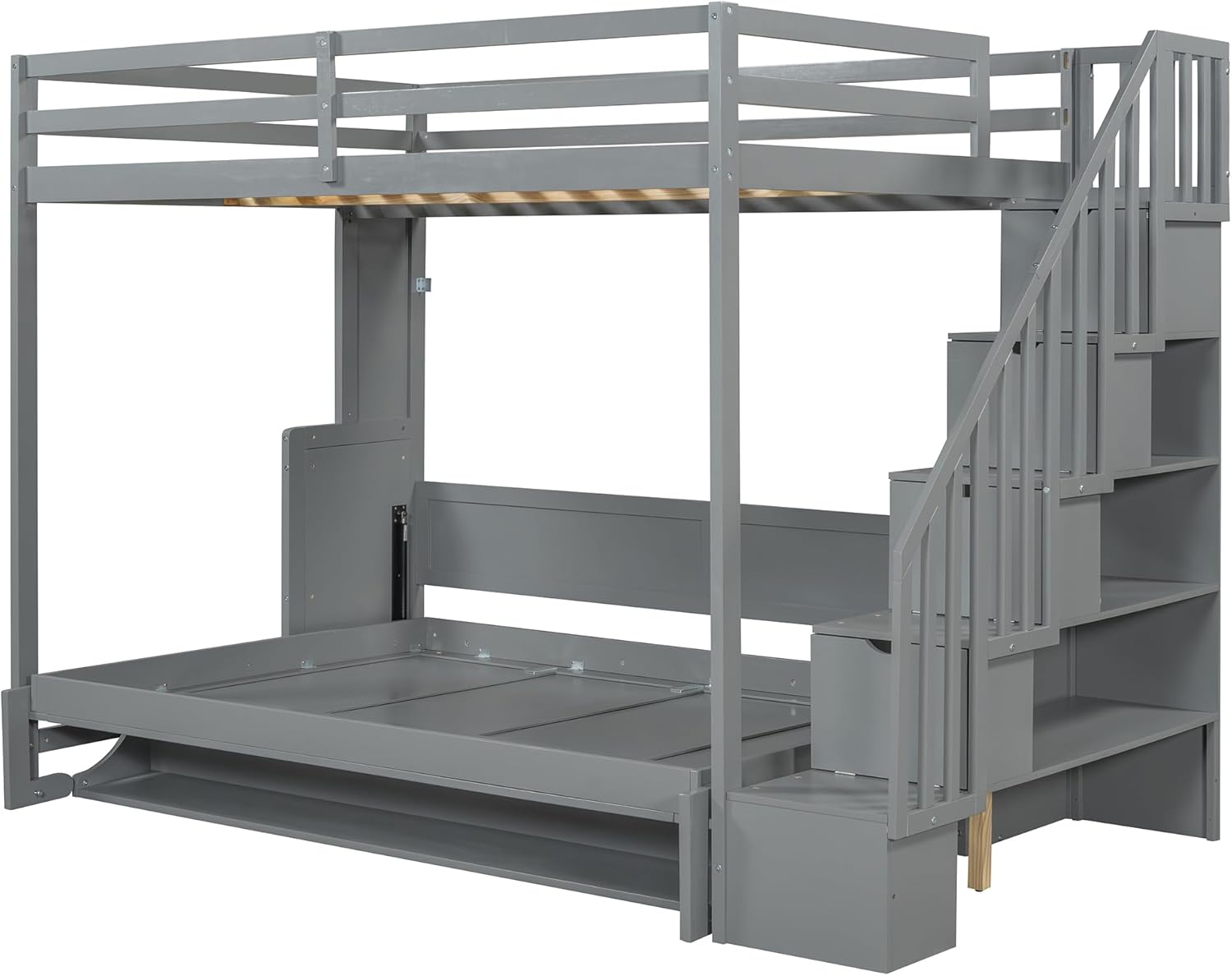 Merax Full Over Full Size Murphy Bed with Hydraulic Lift and Built-in Desk, Space-Saving Wall Bed with Desk Design, Ideal for Home Office, Small Rooms, or Apartments, Gray