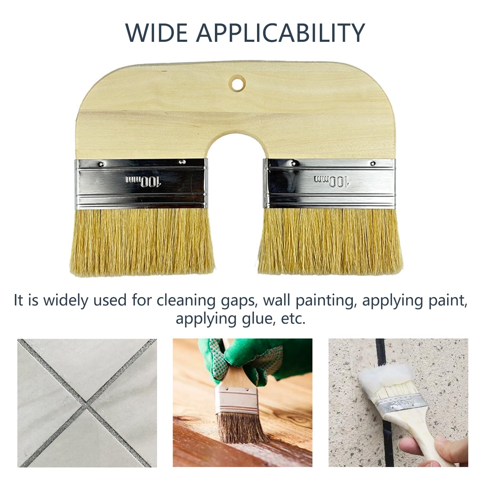 Pincel de pintura de pared, cabeza de cerdas naturales, construcción de madera sostenible para enlucido de cal y durabilidad decorativa, cepillo de cerdas naturales
