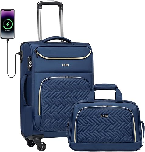Coolife Maleta de equipaje de mano con ruedas, bolsa de viaje ligera con ruedas (azul, de mano de 20 pulgadas)