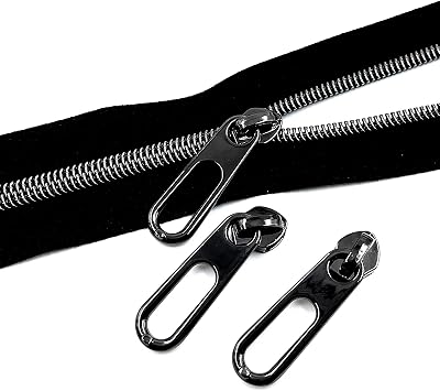 YIXI-SBest Nylon Zippers #5 10 Yards, for Tailor Sewing and Crafts Bag Gunmetal Teeth, Black Tape Bulk with 20PCS Slider Long Zippers