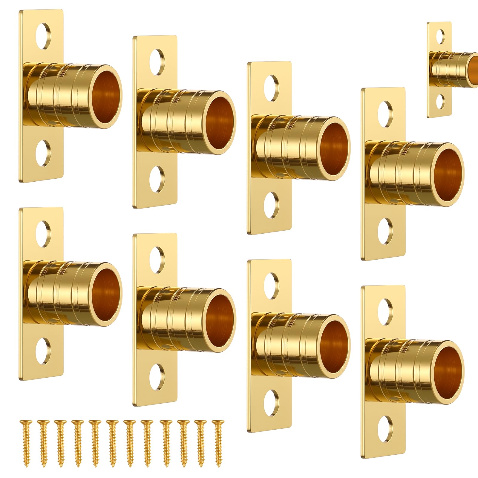 Pelopy 8 Pcs Inside Mount Curtain Rod Bracket 3/8" Bracket Set for 3/8" Rodding (Brass)
