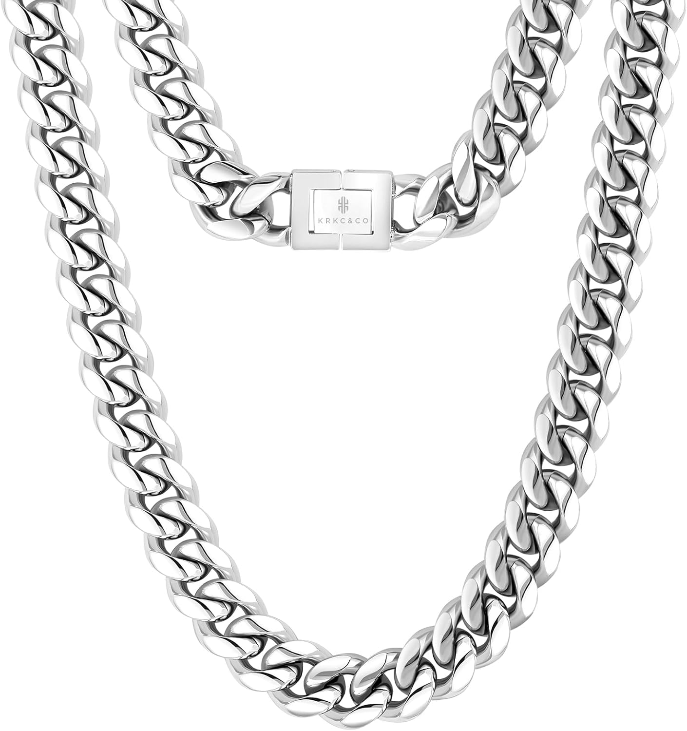 KRKC&CO Cuban Link Chain for Men 8/10/12/14mm, Brithday Gift for Men, 18k Gold Miami Necklace, Durable, Anti-Allergies Hip Hop Jewelry for Mens