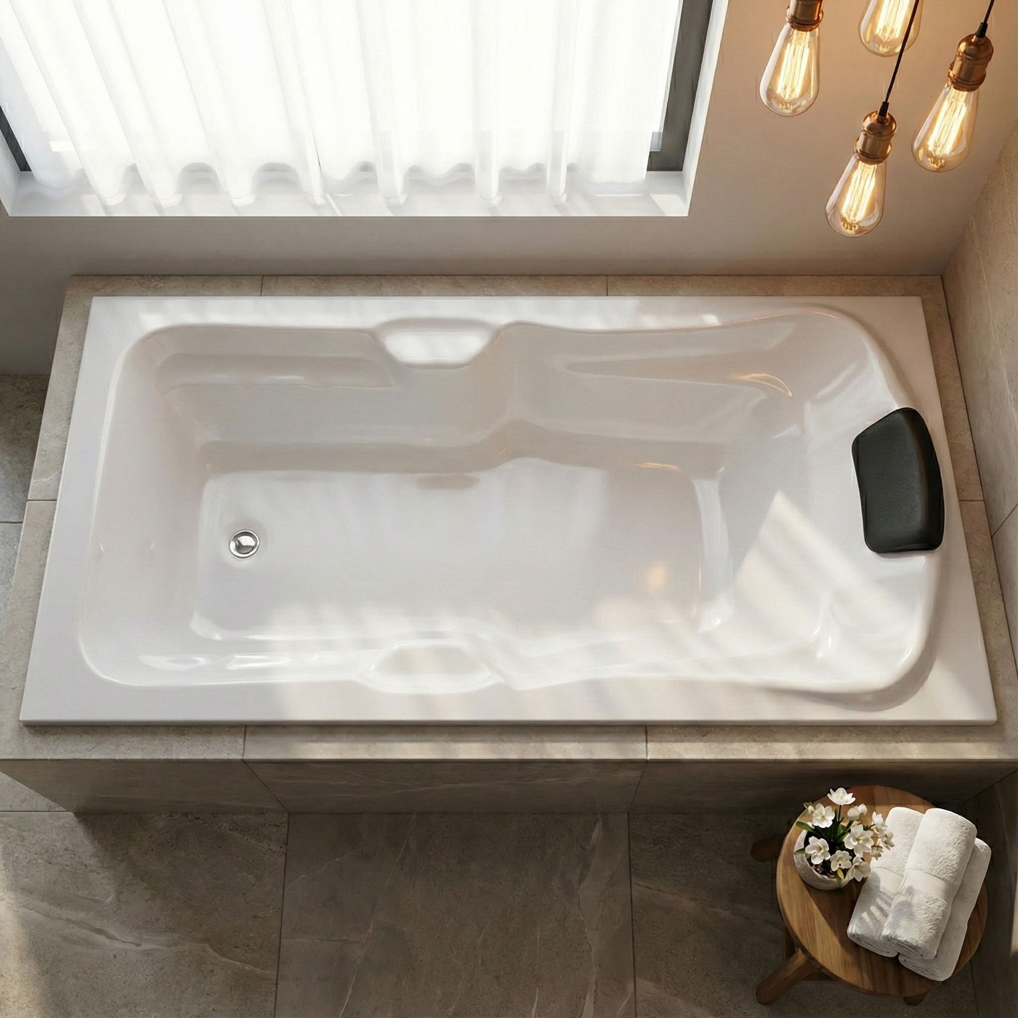MADONNA Elegant Acrylic 6 feet Rectangular Bath Tub for Adults (with Headrest) (White)