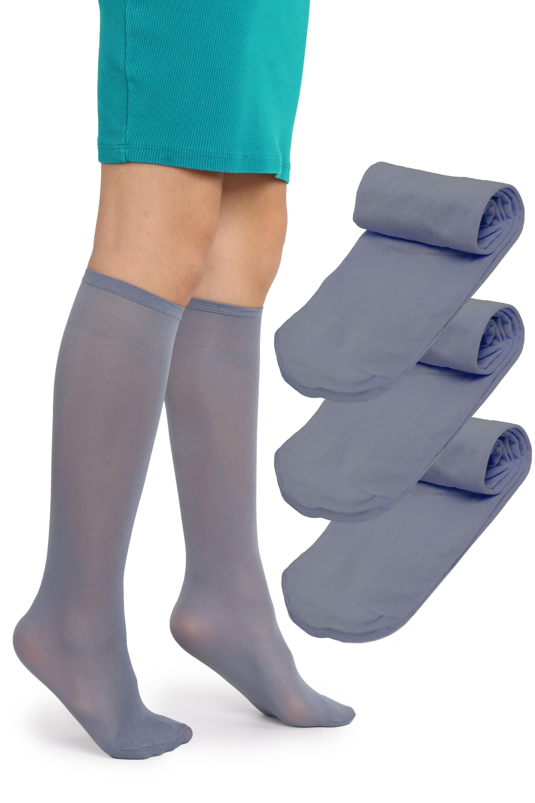 LORES Alma Medias hasta la rodilla para niña 40 DEN blancas, calcetines altos de microfibra opaca, suaves y elásticos con banda confort, ideales para colegio, uniforme y uso diario (talla 24–37) — view 13