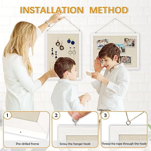 Vista 12 de DOLLAR BOSS - Tablero de corcho negro con lino de doble cara de 16 x 12 pulgadas, para paredes, marco de madera, para colgar, tablero de corcho