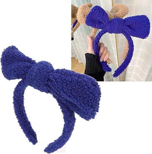 Miniatura 9 de plplaaoo Diadema de spa para lavar la cara, diadema con lazo, tocado azul, grande, linda forma de lazo, banda para el cabello para maquillaje, spa,