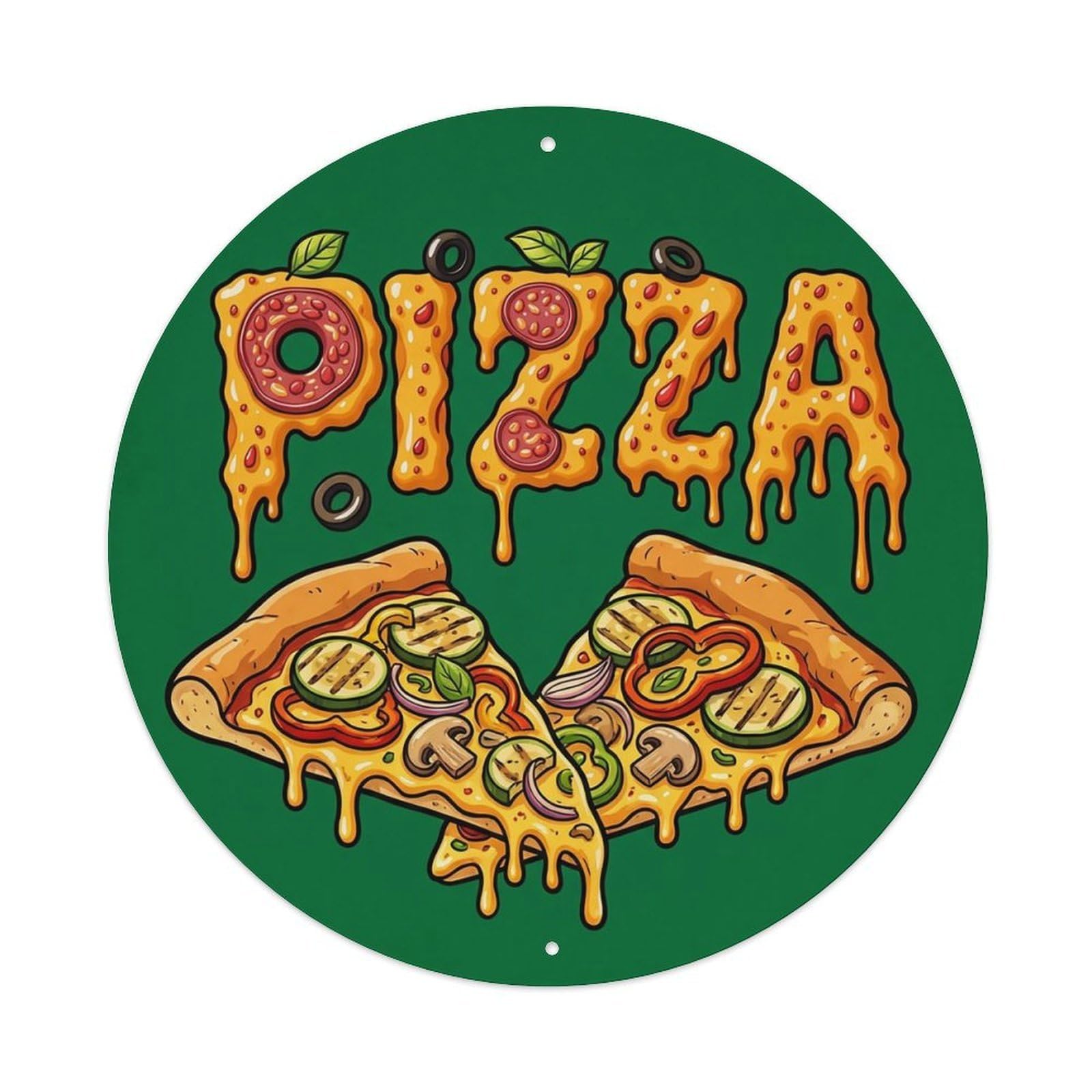 Huiyhb 8X8inch(20X20cm) Vintage Pizza Slice Grilled Vegetable Metal Tin Sign