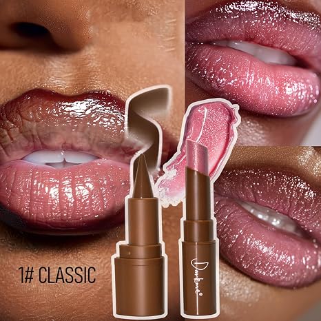Baorder 2 Piece Set Moisturising Lip Gloss and Brown Lip Liner 2-in-1 Gradient Lip Liner and High Gloss Lip Gloss Jelly Lipstick for Women (Classic 2)