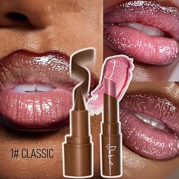 Baorder 2 Piece Set Moisturising Lip Gloss and Brown Lip Liner 2-in-1 Gradient Lip Liner and High Gloss Lip Gloss Jelly Lipstick for Women (Classic 2)