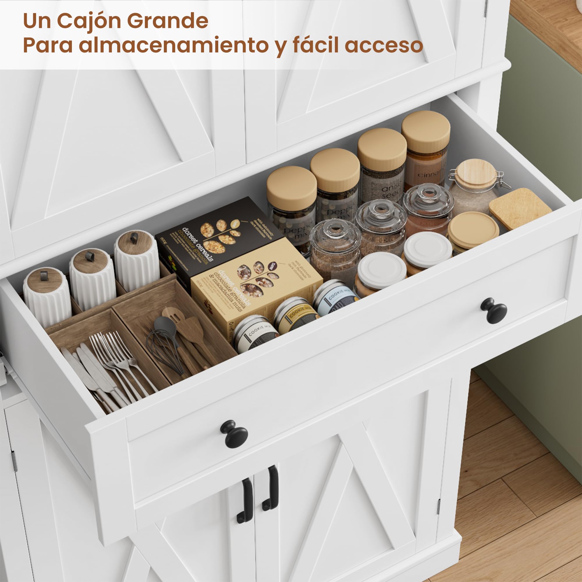 FirFurd Alacena de Cocina, Aparador Cocina, Armario Almacenaje, 5 Estantes | Armario Despensa Cocinas, 4 Puertas, 1 Cajón, para Comedor, Baño, Blanco, 78x40x181,5cm