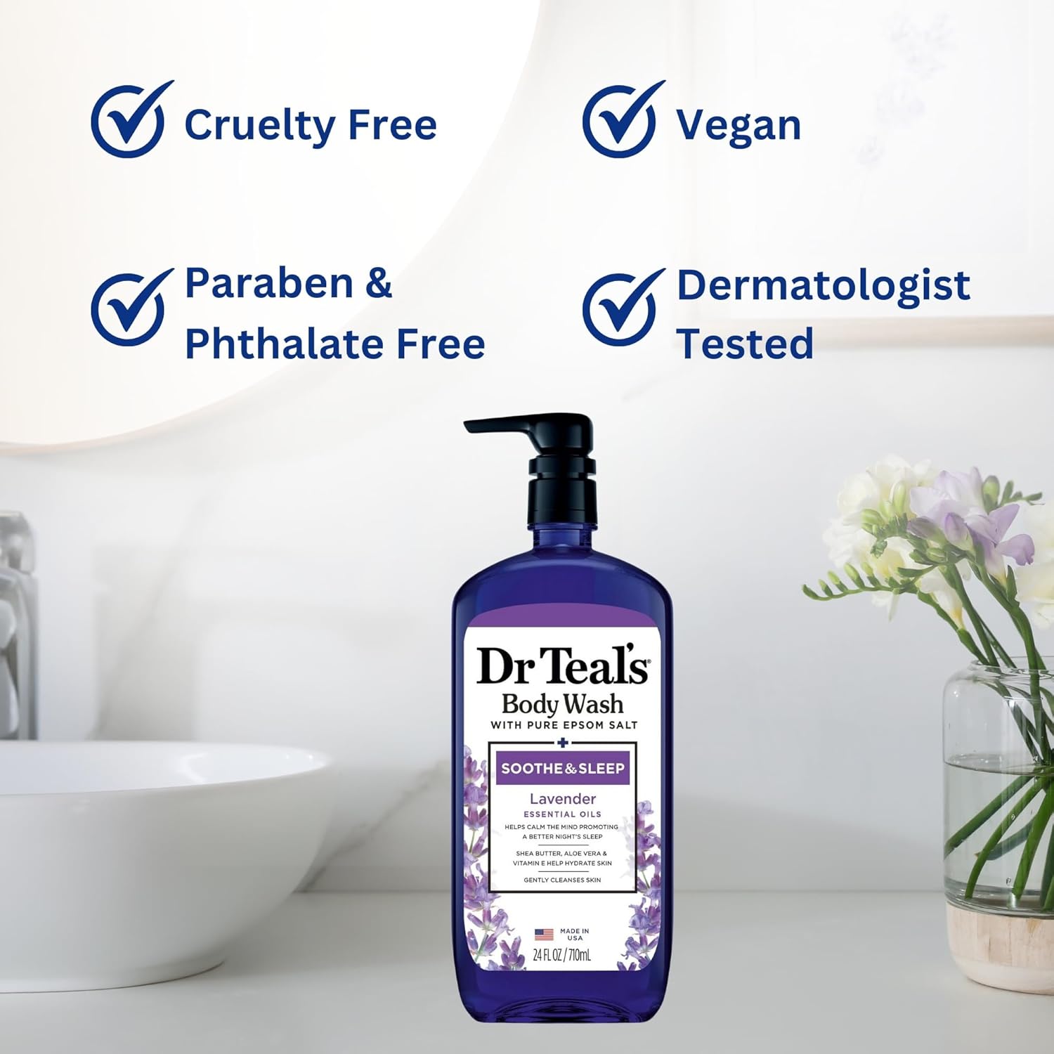 Dr Teal Lavender Body Wash 24oz, 2-Pack with Premium Sponge - Relaxing and Hydrating Bath Essentials