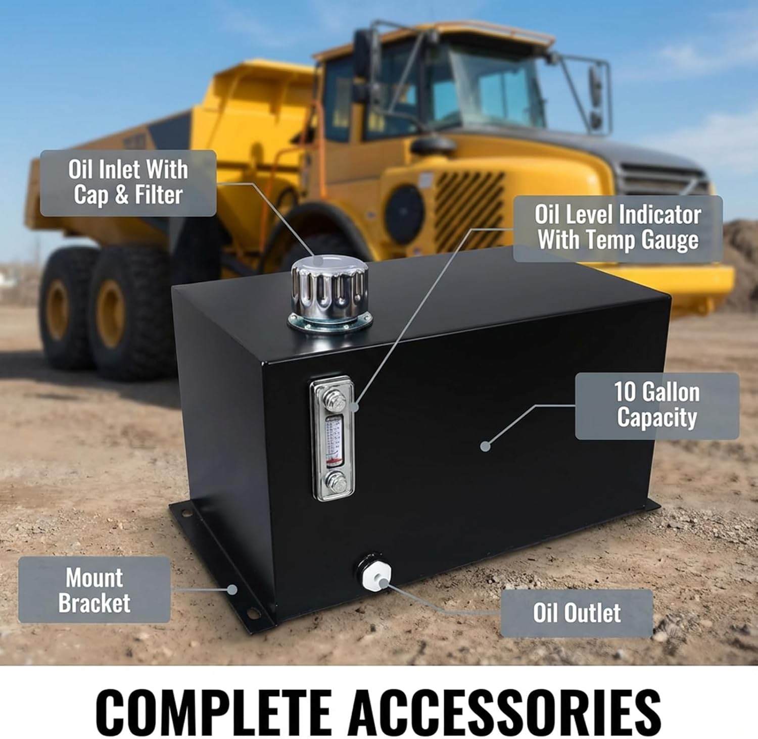 10 Gallon Fuel Tank Hydraulic Fluid Tank - Heavy Duty Hydraulic Steel Tank Reservoir Gasoline Transfer Tanks with Strainer Tank Gauge Filter Breather Cap for Tractors & Trucks